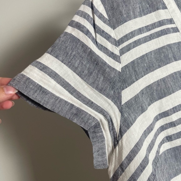 Boden | Linen Striped Split Neck Shift Dress Pockets Coastal Beachy Lightweight - Picture 2 of 9